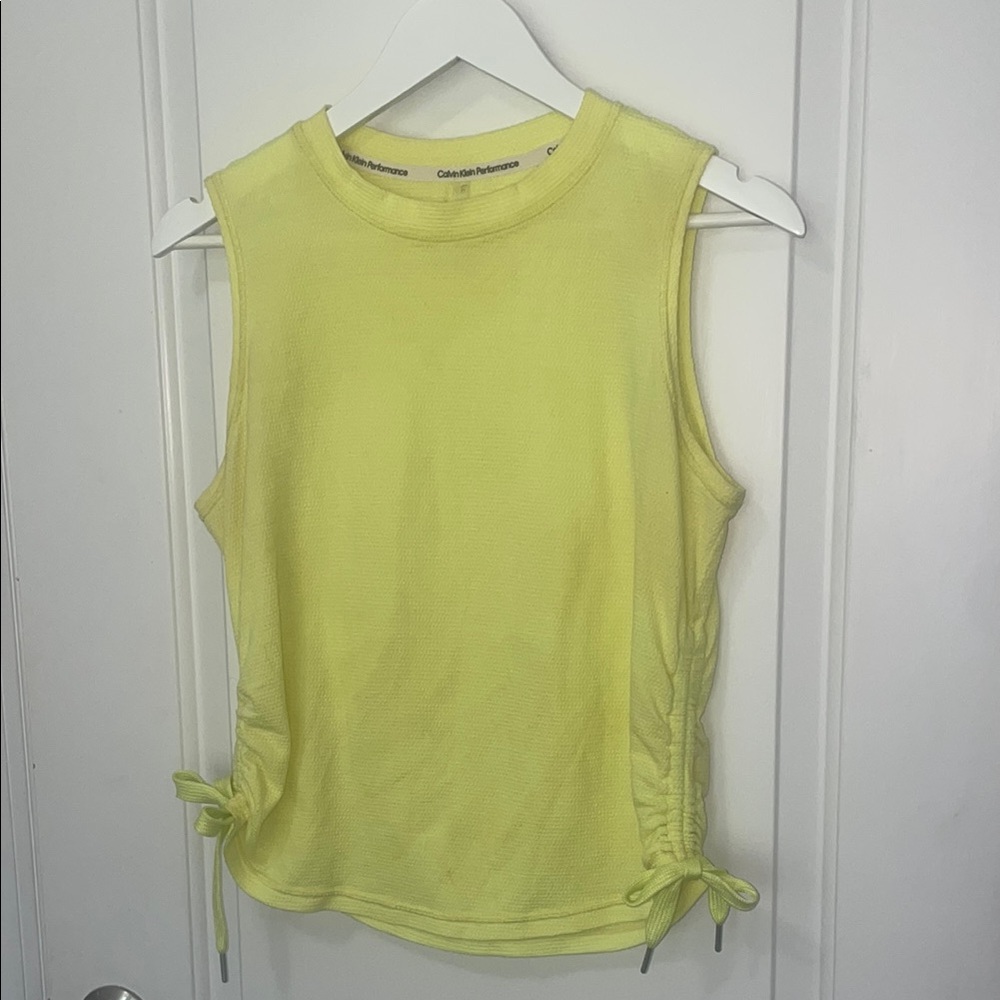 Calvin Klein Neon Yellow Ruched Tie Athletic Tank Top